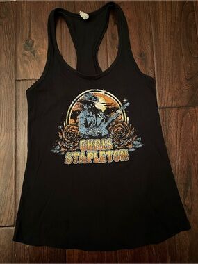 Chris Stapleton Graphic Racerback Tank Small Black with Orange Blue Print NWOT